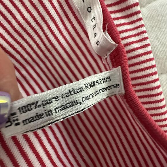 clothes Shirt Womens Medium Red White Striped Button Front V-Neck Retro Preppy - Picture 8 of 12